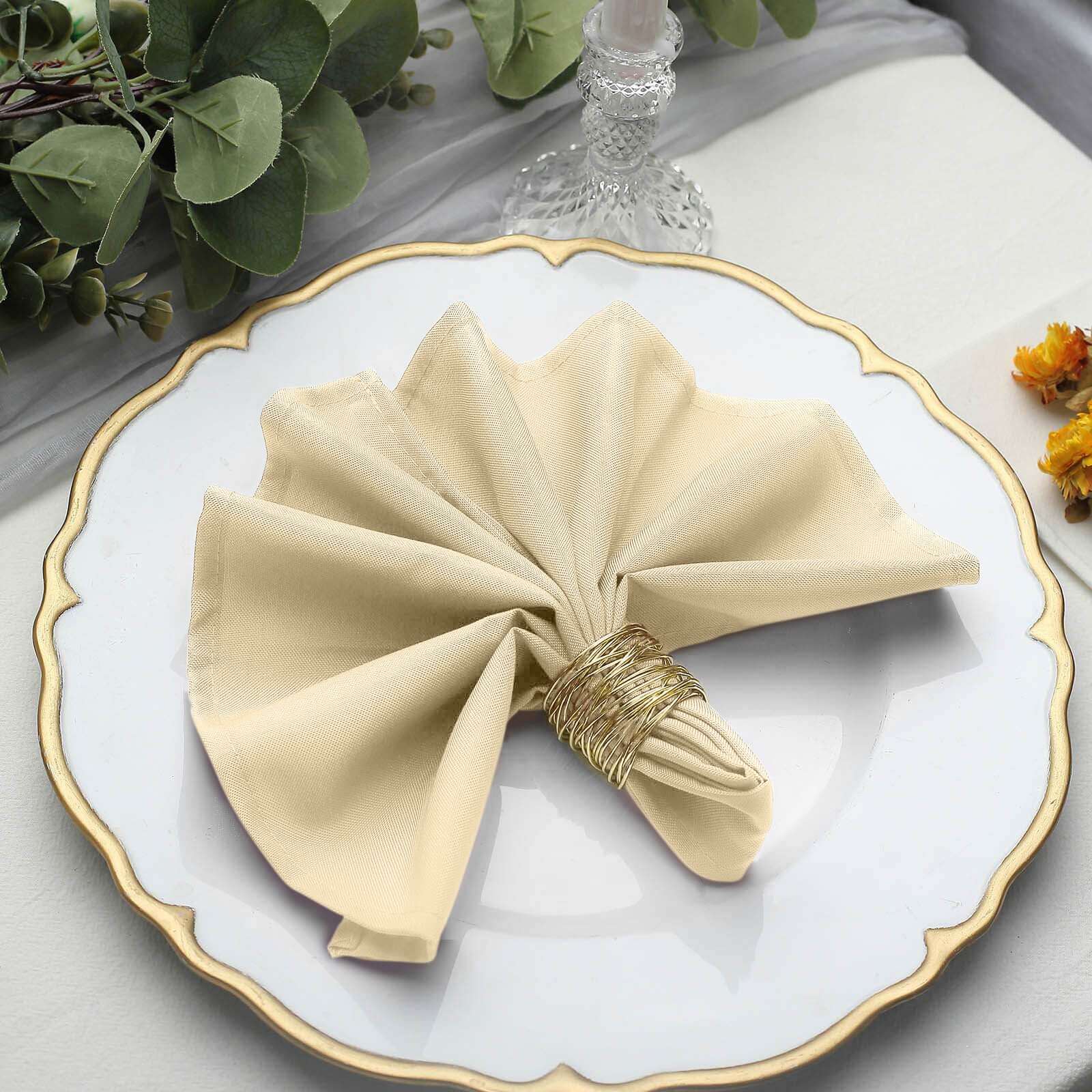 5 Pack Polyester 17"x17" Napkins Beige - Durable & Wrinkle Resistant Dinner Napkins - Linen Luxes