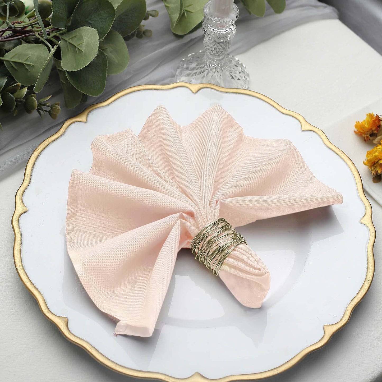 5 Pack Polyester 17"x17" Napkins Blush - Durable & Wrinkle Resistant Dinner Napkins - Linen Luxes