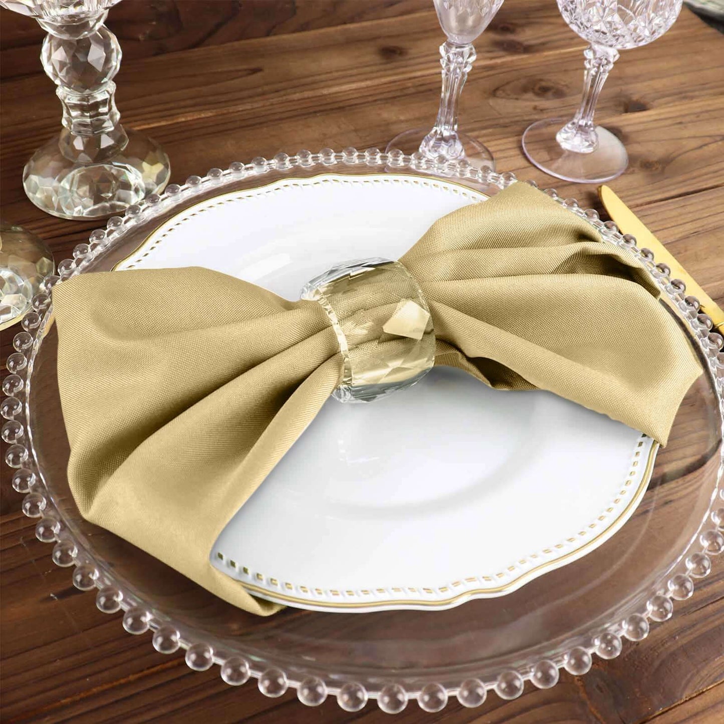 5 Pack Polyester 17"x17" Napkins Champagne - Durable & Wrinkle Resistant Dinner Napkins - Linen Luxes