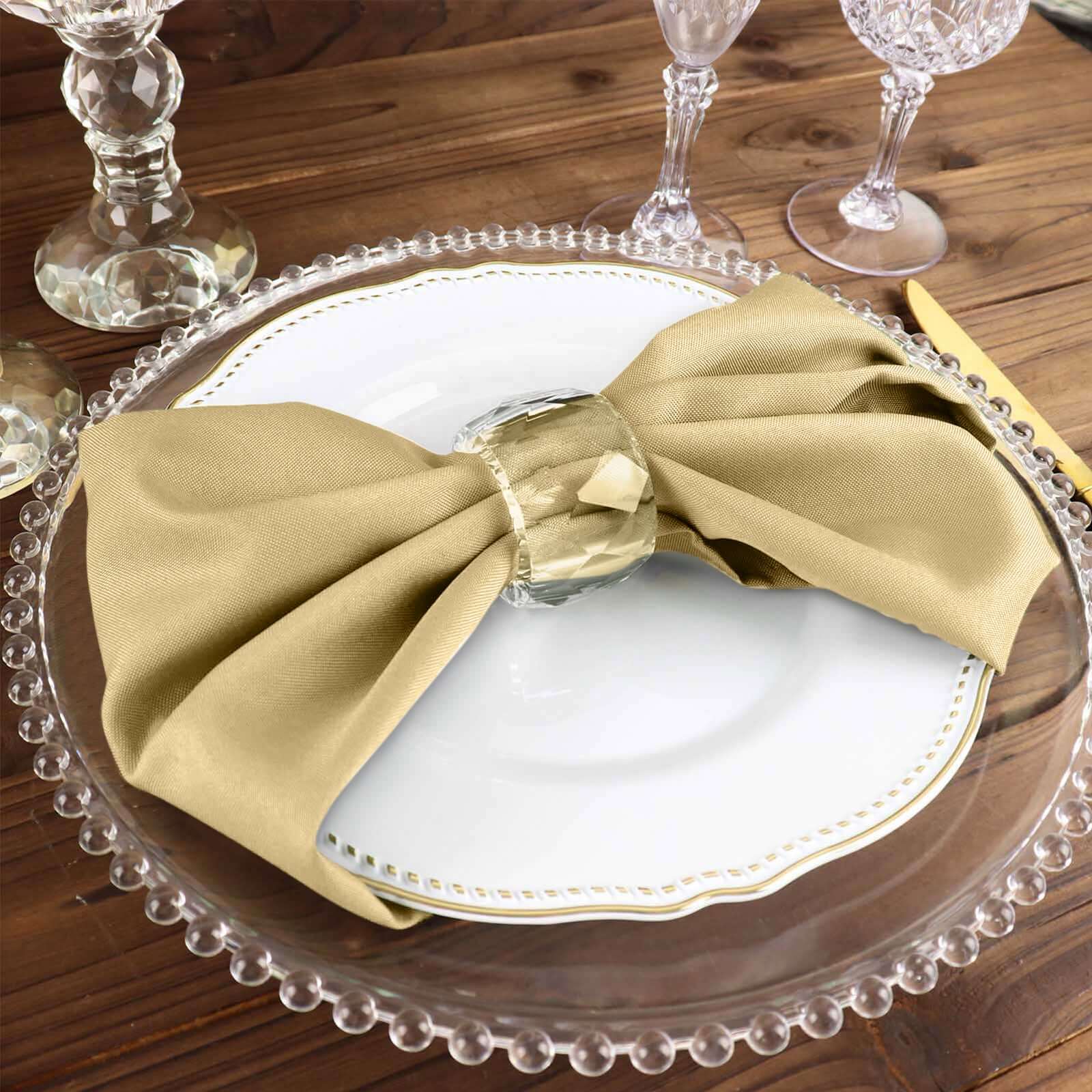 5 Pack Polyester 17"x17" Napkins Champagne - Durable & Wrinkle Resistant Dinner Napkins - Linen Luxes
