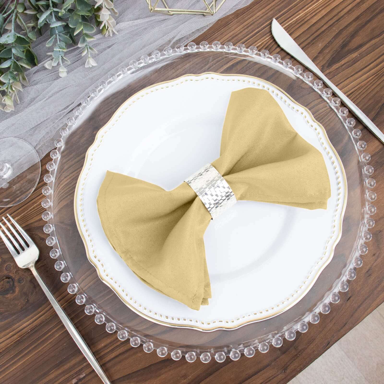 5 Pack Polyester 17"x17" Napkins Champagne - Durable & Wrinkle Resistant Dinner Napkins - Linen Luxes