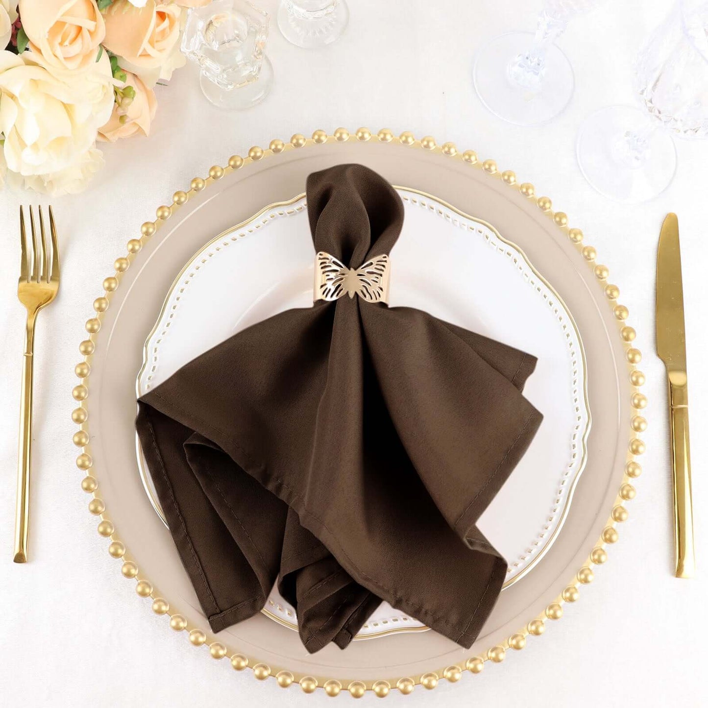 5 Pack Polyester 17"x17" Napkins Chocolate - Durable & Wrinkle Resistant Dinner Napkins - Linen Luxes