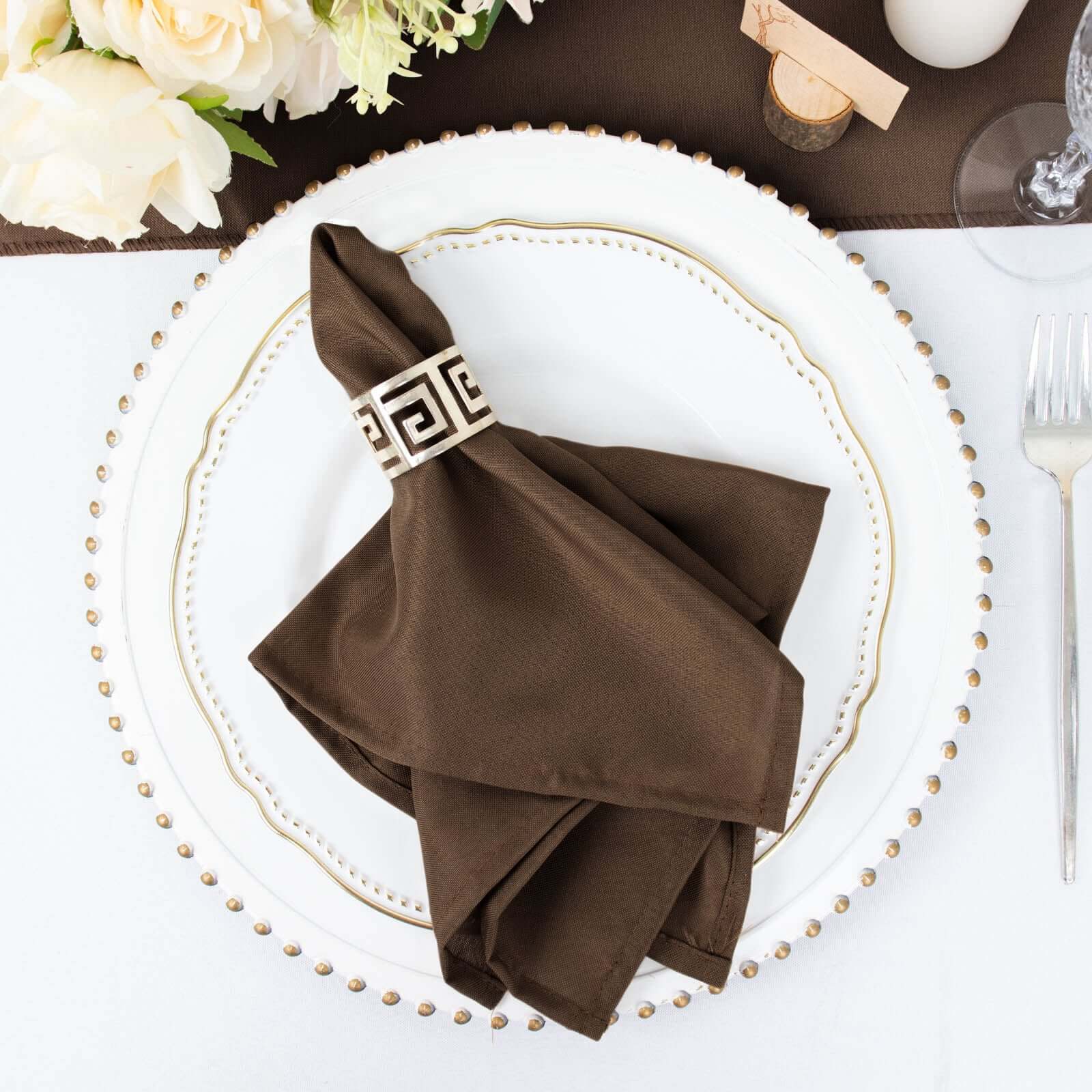 5 Pack Polyester 17"x17" Napkins Chocolate - Durable & Wrinkle Resistant Dinner Napkins - Linen Luxes