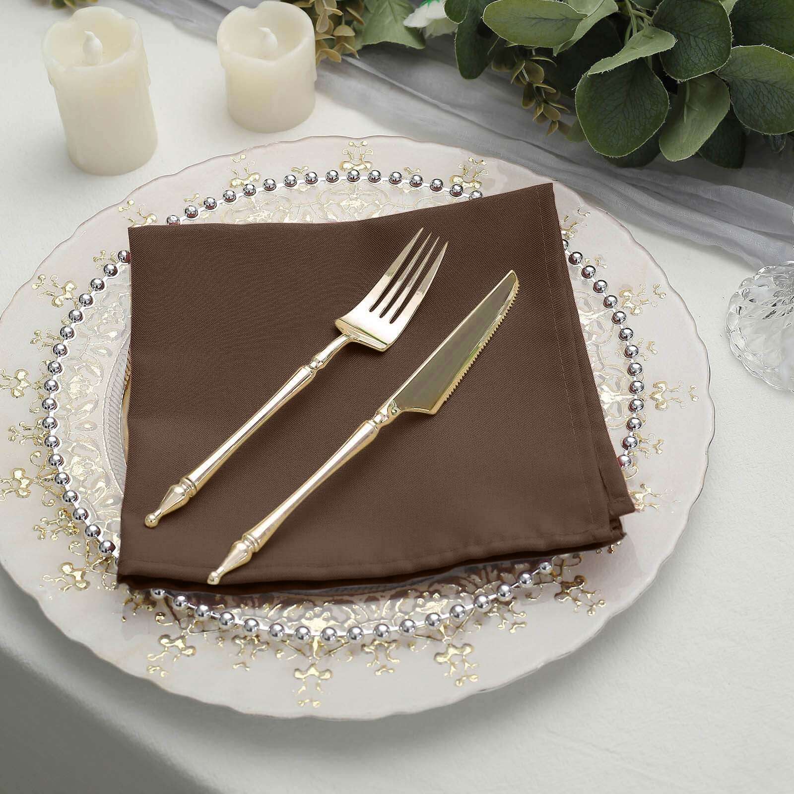 5 Pack Polyester 17"x17" Napkins Chocolate - Durable & Wrinkle Resistant Dinner Napkins - Linen Luxes