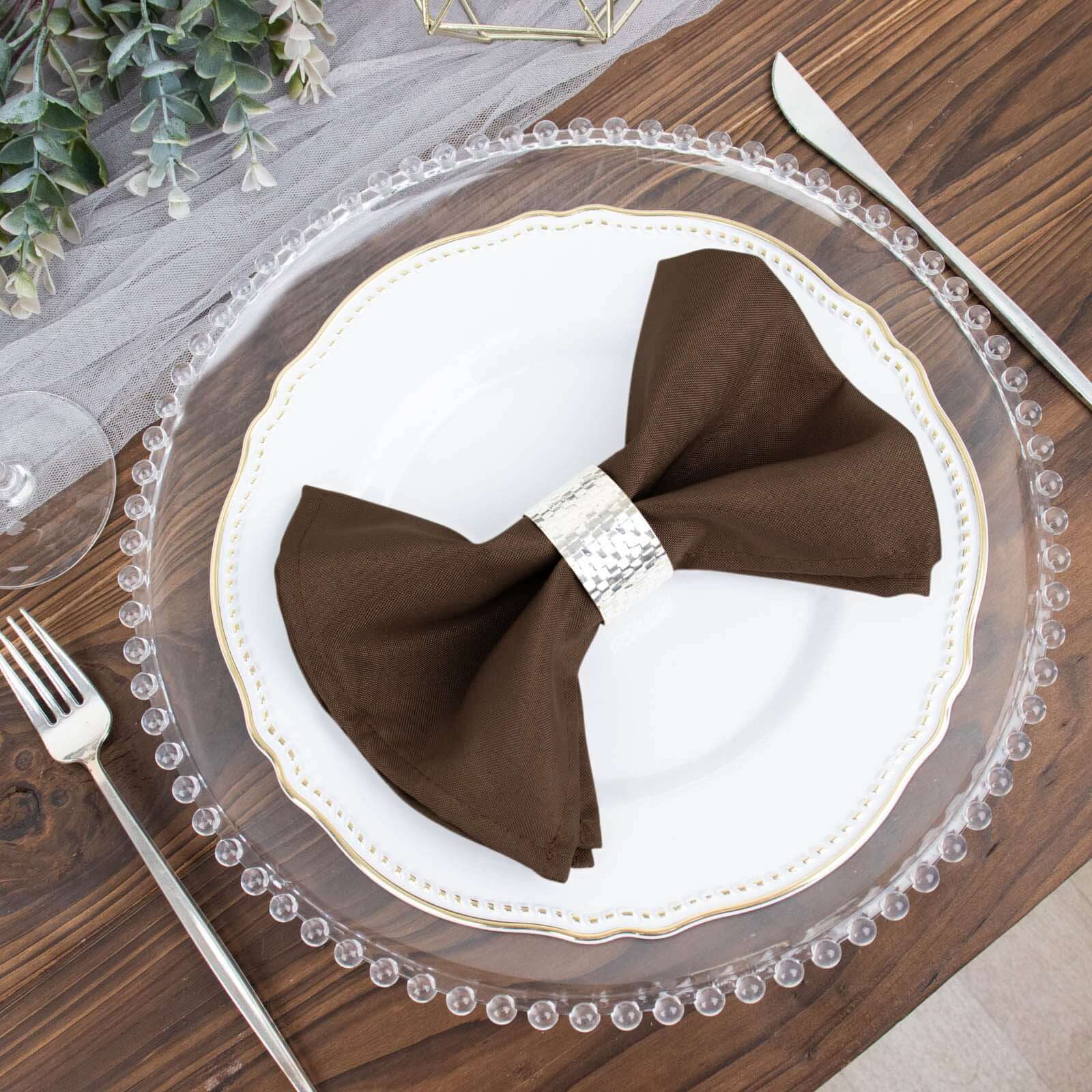 5 Pack Polyester 17"x17" Napkins Chocolate - Durable & Wrinkle Resistant Dinner Napkins - Linen Luxes