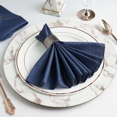 5 Pack Polyester 17"x17" Napkins Dark Denim Blue in Faux Denim Style Dinner Napkins for Casual Gatherings & Themed Events - Linen Luxes