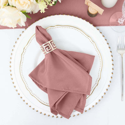 5 Pack Polyester 17"x17" Napkins Dusty Rose - Durable & Wrinkle Resistant Dinner Napkins - Linen Luxes