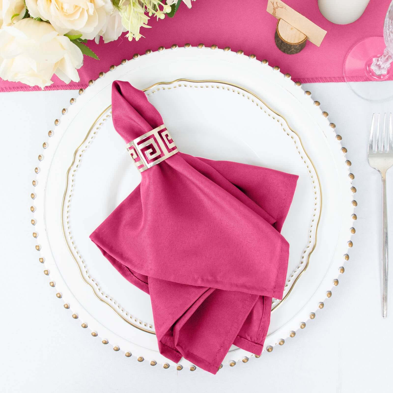 5 Pack Polyester 17"x17" Napkins Fuchsia - Durable & Wrinkle Resistant Dinner Napkins - Linen Luxes