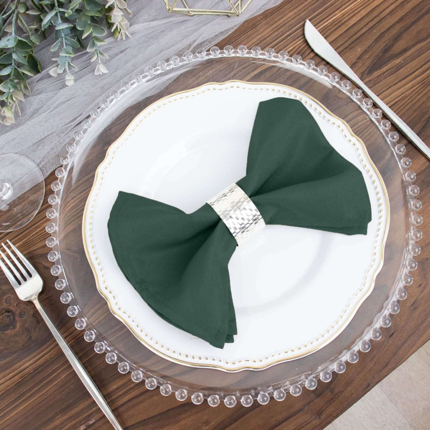 5 Pack Polyester 17"x17" Napkins Hunter Emerald Green - Durable & Wrinkle Resistant Dinner Napkins - Linen Luxes