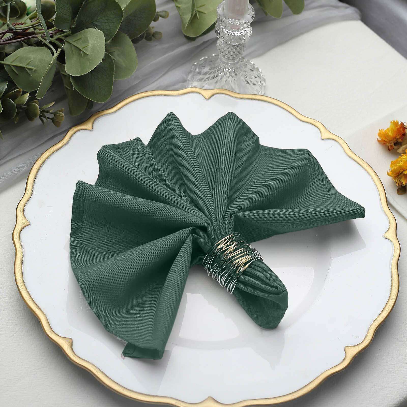 5 Pack Polyester 17"x17" Napkins Hunter Emerald Green - Durable & Wrinkle Resistant Dinner Napkins - Linen Luxes