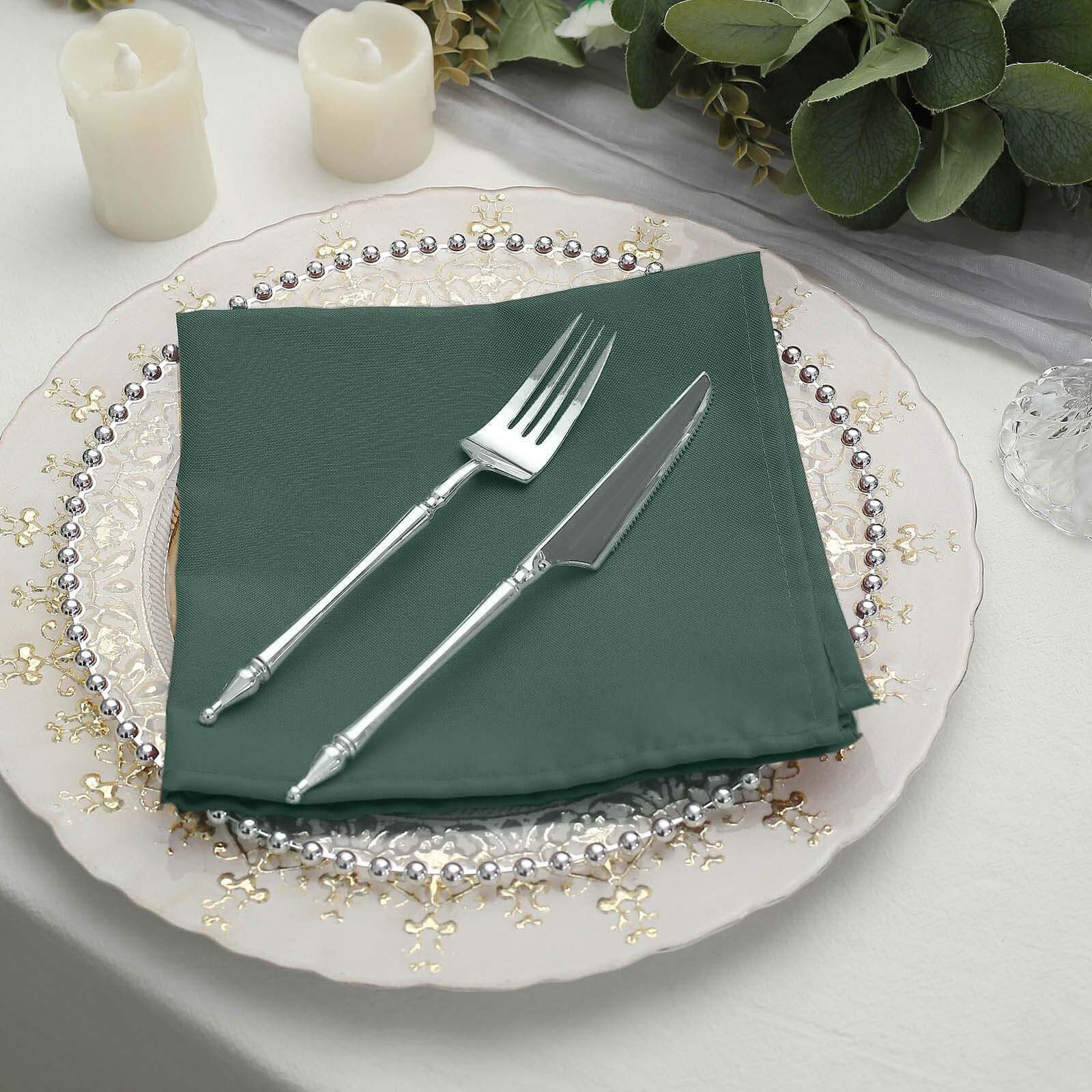 5 Pack Polyester 17"x17" Napkins Hunter Emerald Green - Durable & Wrinkle Resistant Dinner Napkins - Linen Luxes