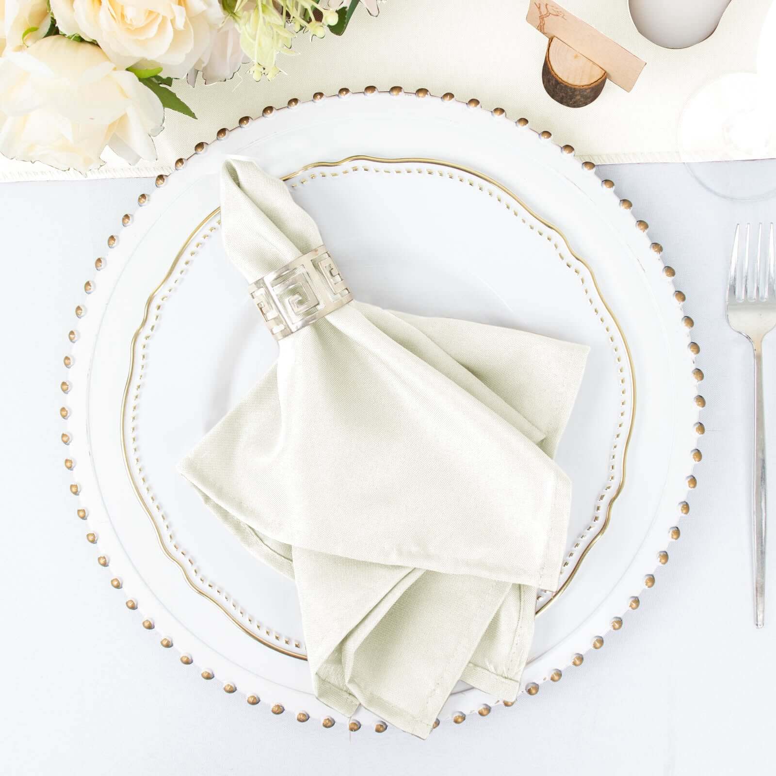 5 Pack Polyester 17"x17" Napkins Ivory - Durable & Wrinkle Resistant Dinner Napkins - Linen Luxes