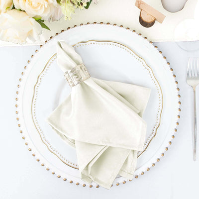 5 Pack Polyester 17"x17" Napkins Ivory - Durable & Wrinkle Resistant Dinner Napkins - Linen Luxes