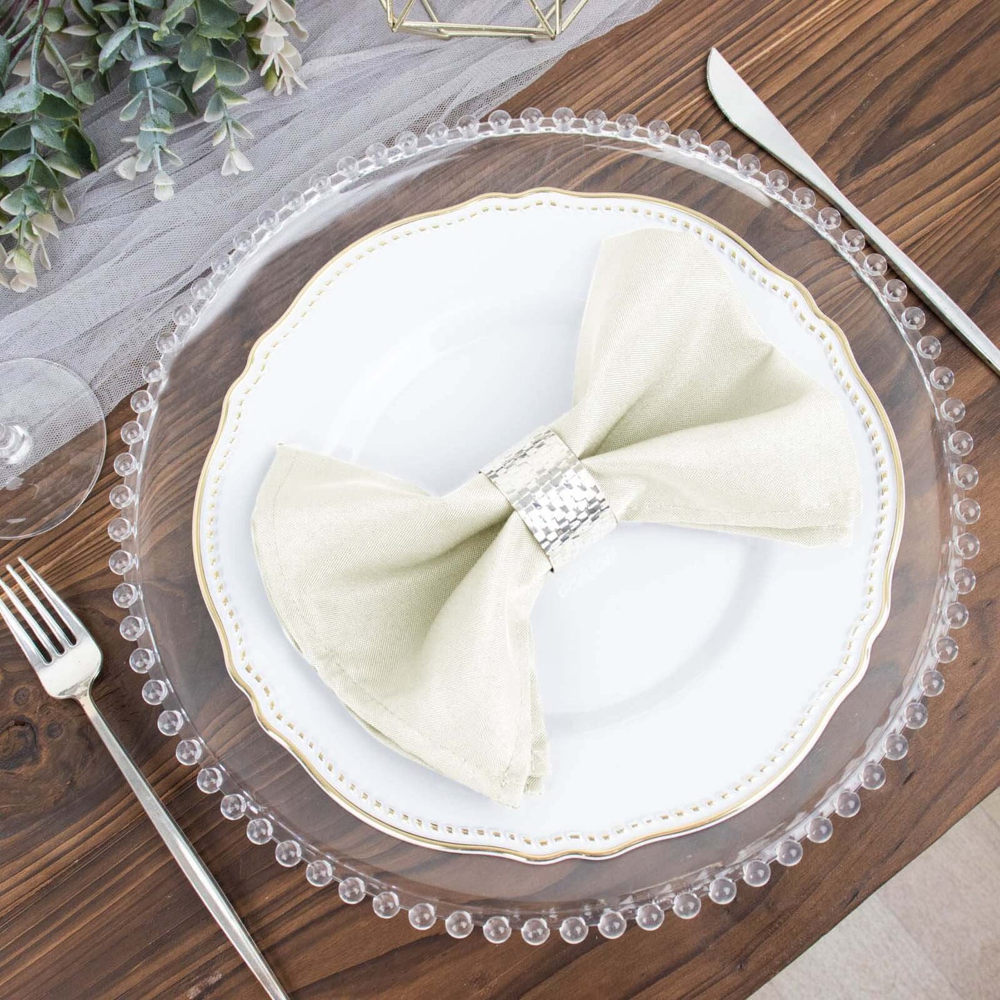 5 Pack Polyester 17"x17" Napkins Ivory - Durable & Wrinkle Resistant Dinner Napkins - Linen Luxes