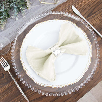 5 Pack Polyester 17"x17" Napkins Ivory - Durable & Wrinkle Resistant Dinner Napkins - Linen Luxes