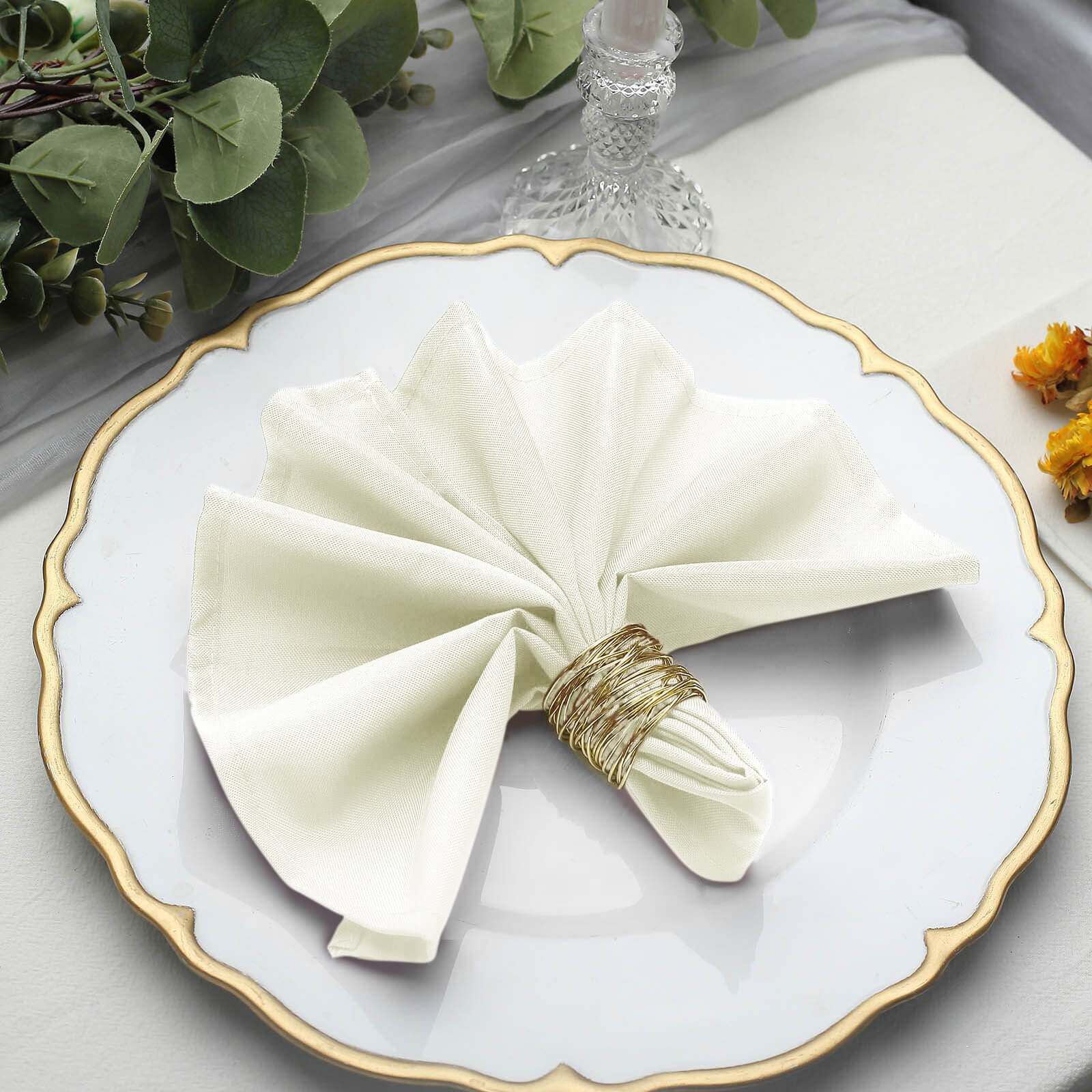 5 Pack Polyester 17"x17" Napkins Ivory - Durable & Wrinkle Resistant Dinner Napkins - Linen Luxes