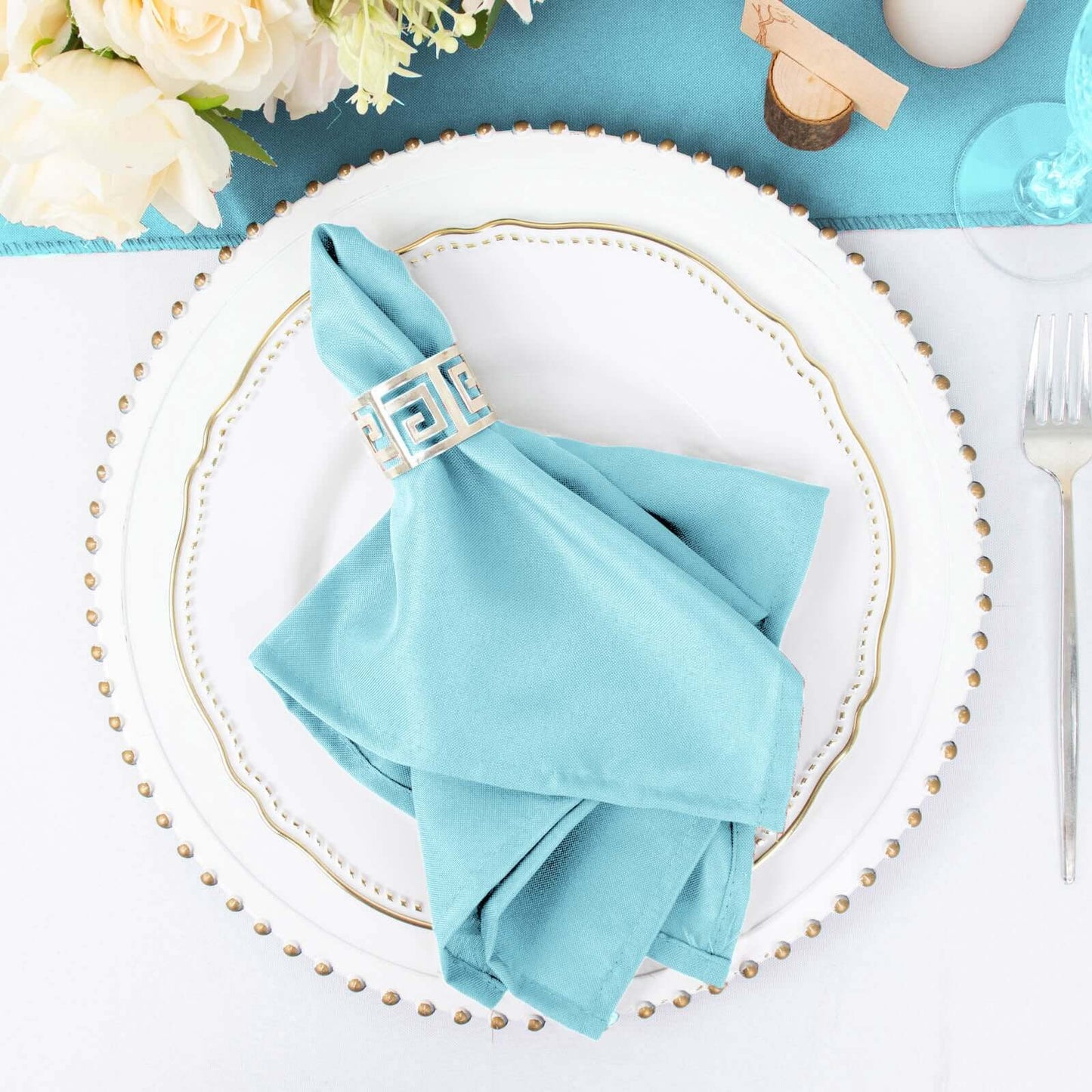 5 Pack Polyester 17"x17" Napkins Light Blue - Durable & Wrinkle Resistant Dinner Napkins - Linen Luxes