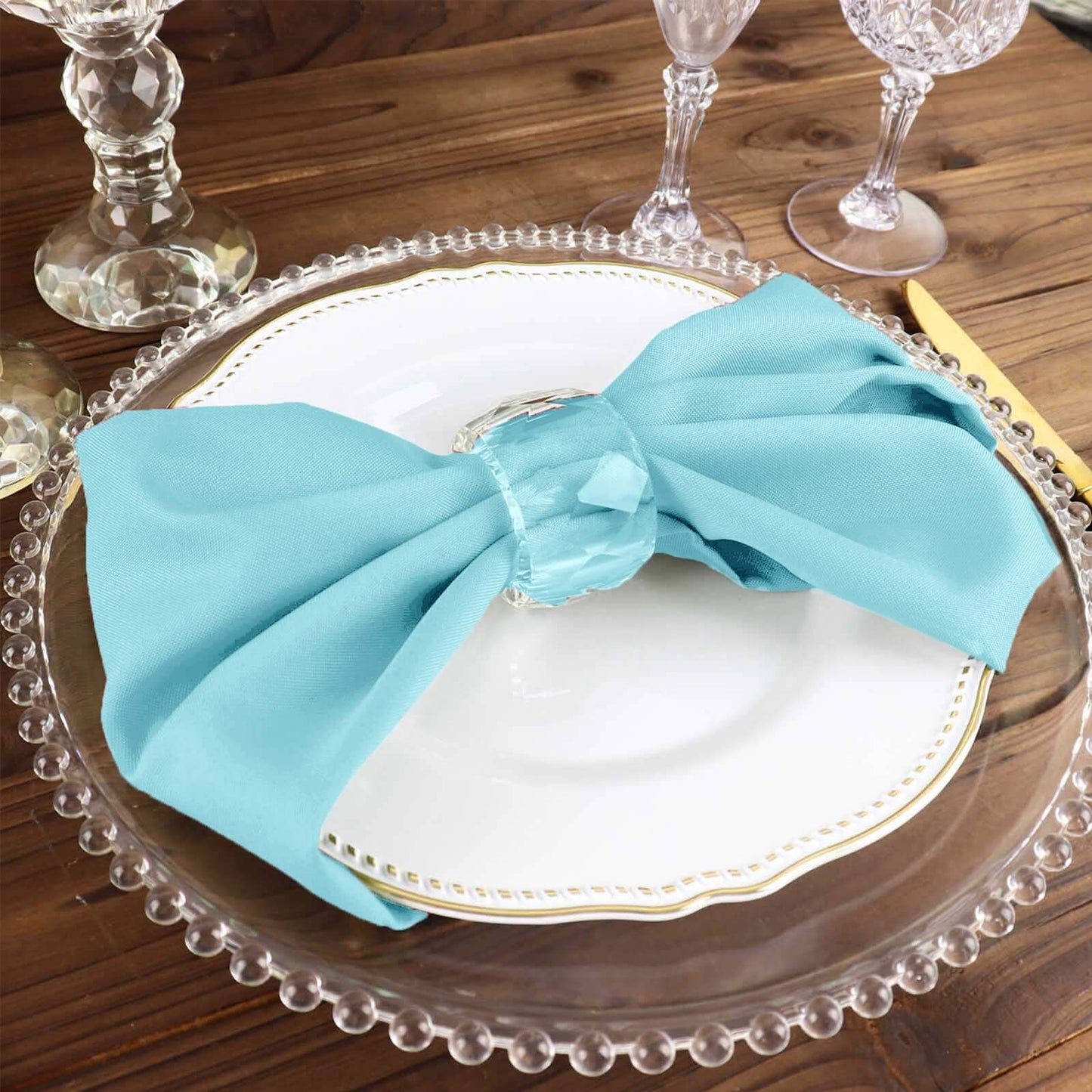 5 Pack Polyester 17"x17" Napkins Light Blue - Durable & Wrinkle Resistant Dinner Napkins - Linen Luxes