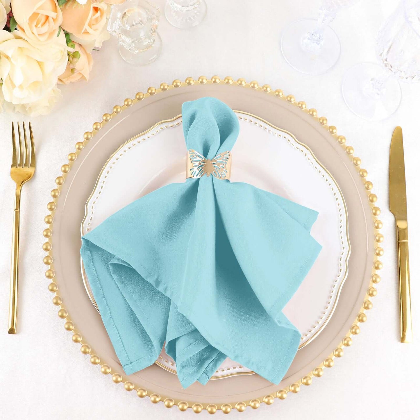 5 Pack Polyester 17"x17" Napkins Light Blue - Durable & Wrinkle Resistant Dinner Napkins - Linen Luxes