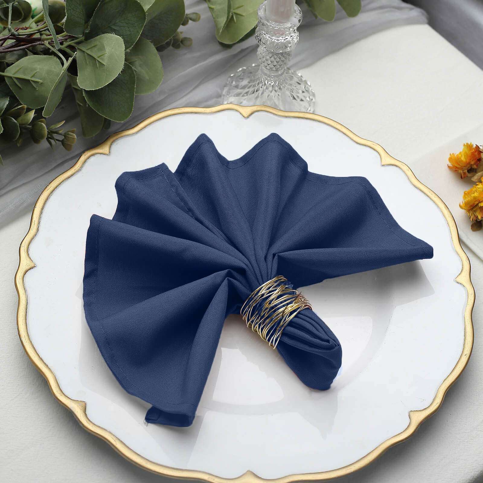 5 Pack Polyester 17"x17" Napkins Navy Blue - Durable & Wrinkle Resistant Dinner Napkins - Linen Luxes