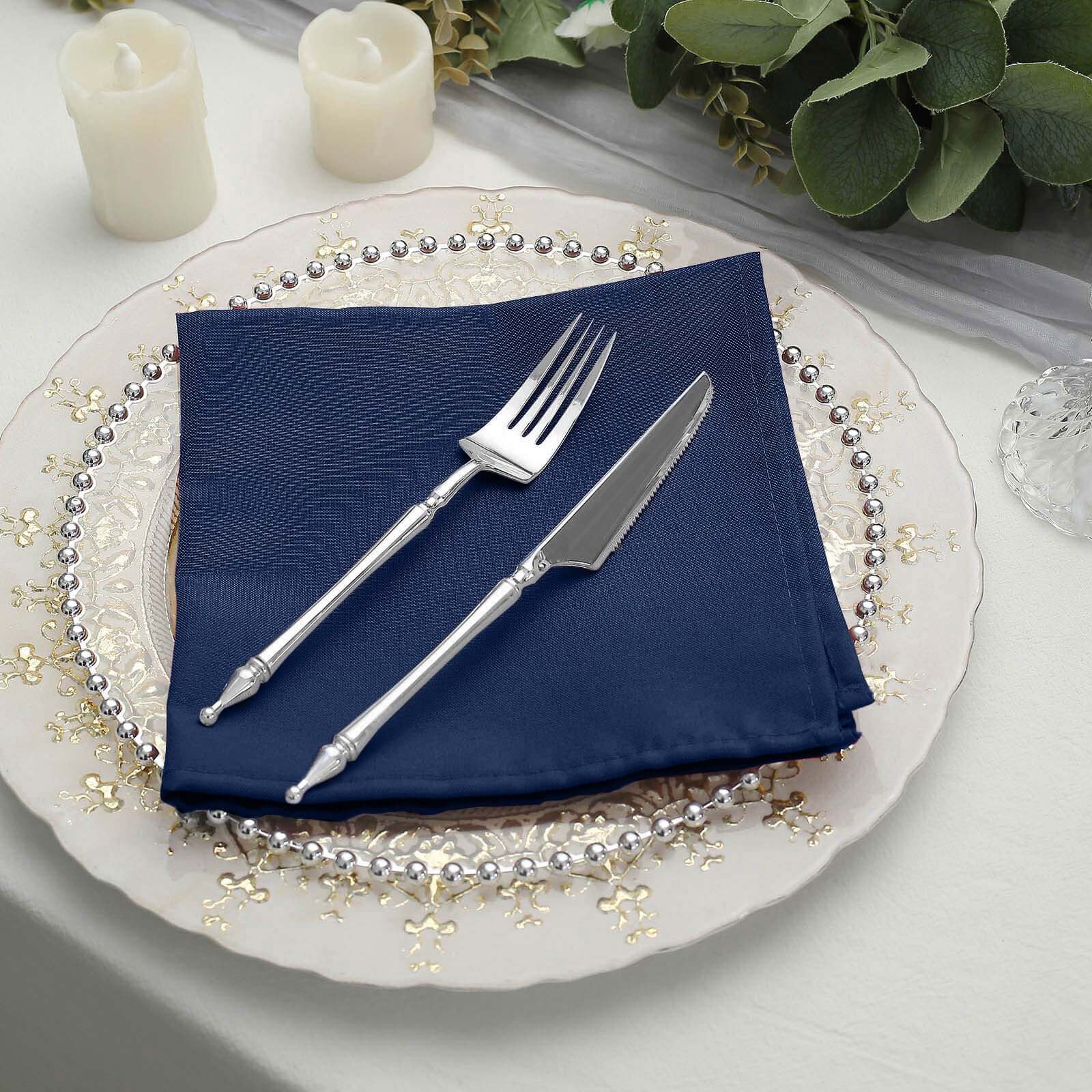 5 Pack Polyester 17"x17" Napkins Navy Blue - Durable & Wrinkle Resistant Dinner Napkins - Linen Luxes