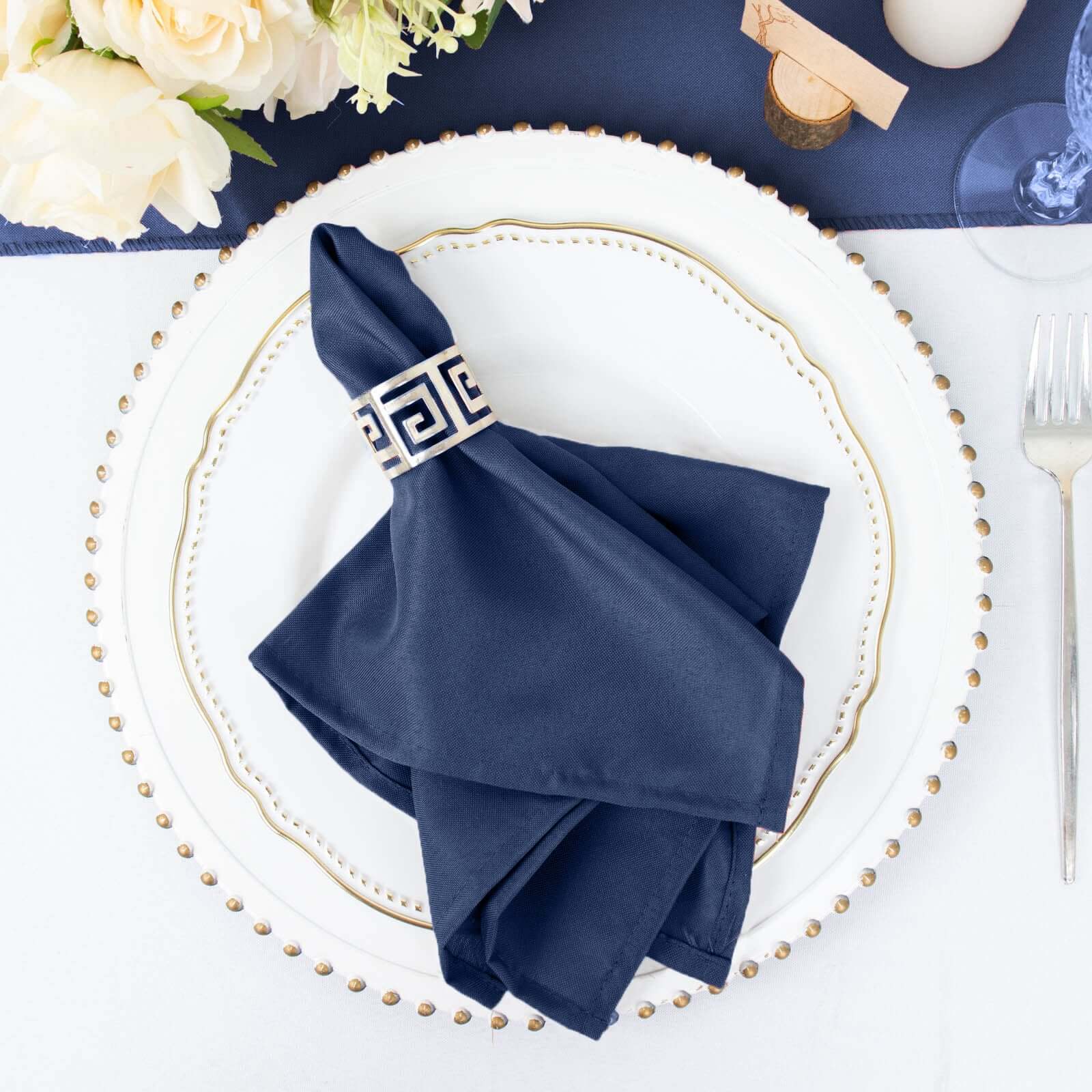 5 Pack Polyester 17"x17" Napkins Navy Blue - Durable & Wrinkle Resistant Dinner Napkins - Linen Luxes