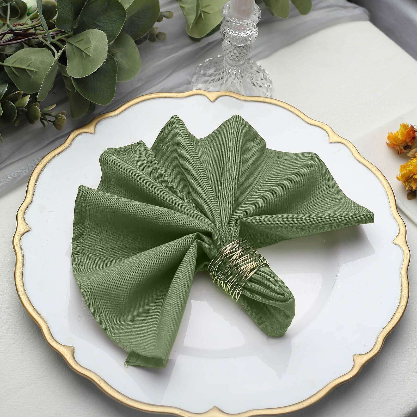 5 Pack Polyester 17"x17" Napkins Olive Green - Durable & Wrinkle Resistant Dinner Napkins - Linen Luxes