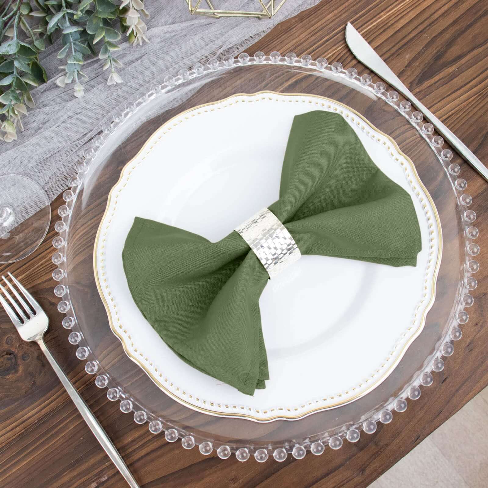 5 Pack Polyester 17"x17" Napkins Olive Green - Durable & Wrinkle Resistant Dinner Napkins - Linen Luxes