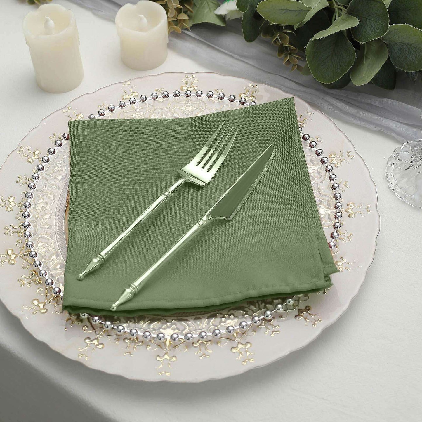 5 Pack Polyester 17"x17" Napkins Olive Green - Durable & Wrinkle Resistant Dinner Napkins - Linen Luxes