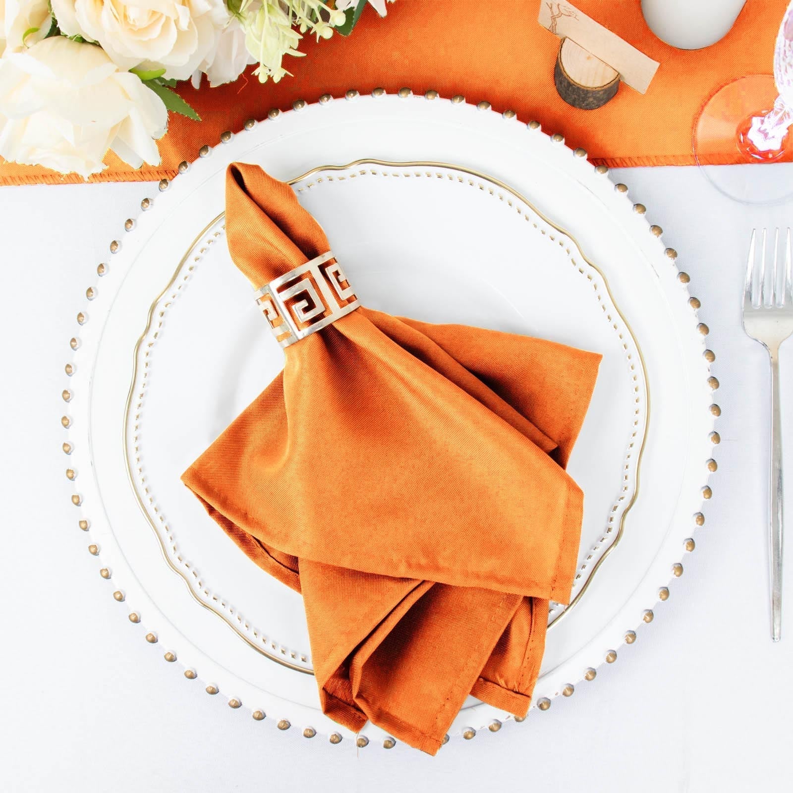 5 Pack Polyester 17"x17" Napkins Orange - Durable & Wrinkle Resistant Dinner Napkins - Linen Luxes