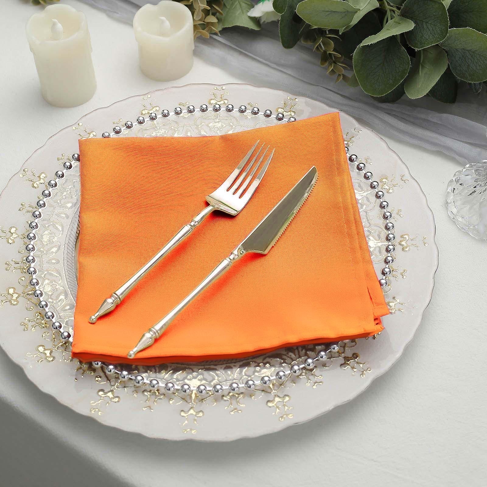 5 Pack Polyester 17"x17" Napkins Orange - Durable & Wrinkle Resistant Dinner Napkins - Linen Luxes