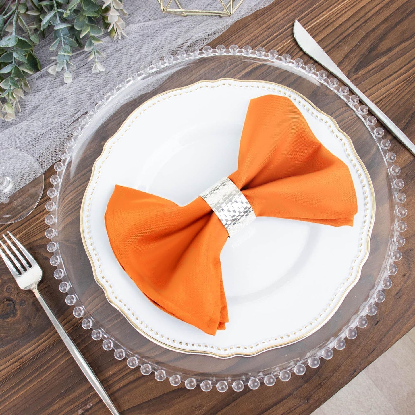 5 Pack Polyester 17"x17" Napkins Orange - Durable & Wrinkle Resistant Dinner Napkins - Linen Luxes