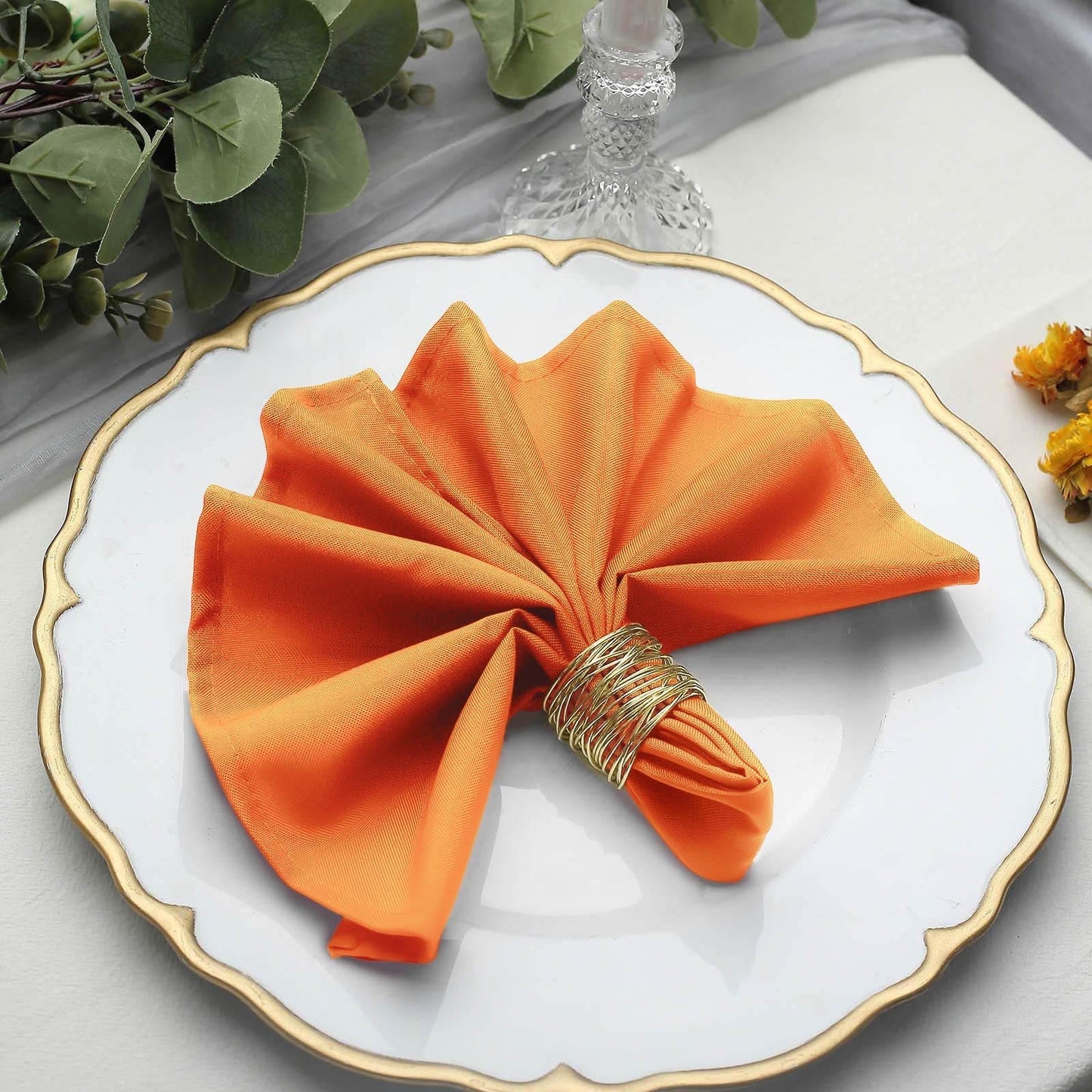 5 Pack Polyester 17"x17" Napkins Orange - Durable & Wrinkle Resistant Dinner Napkins - Linen Luxes