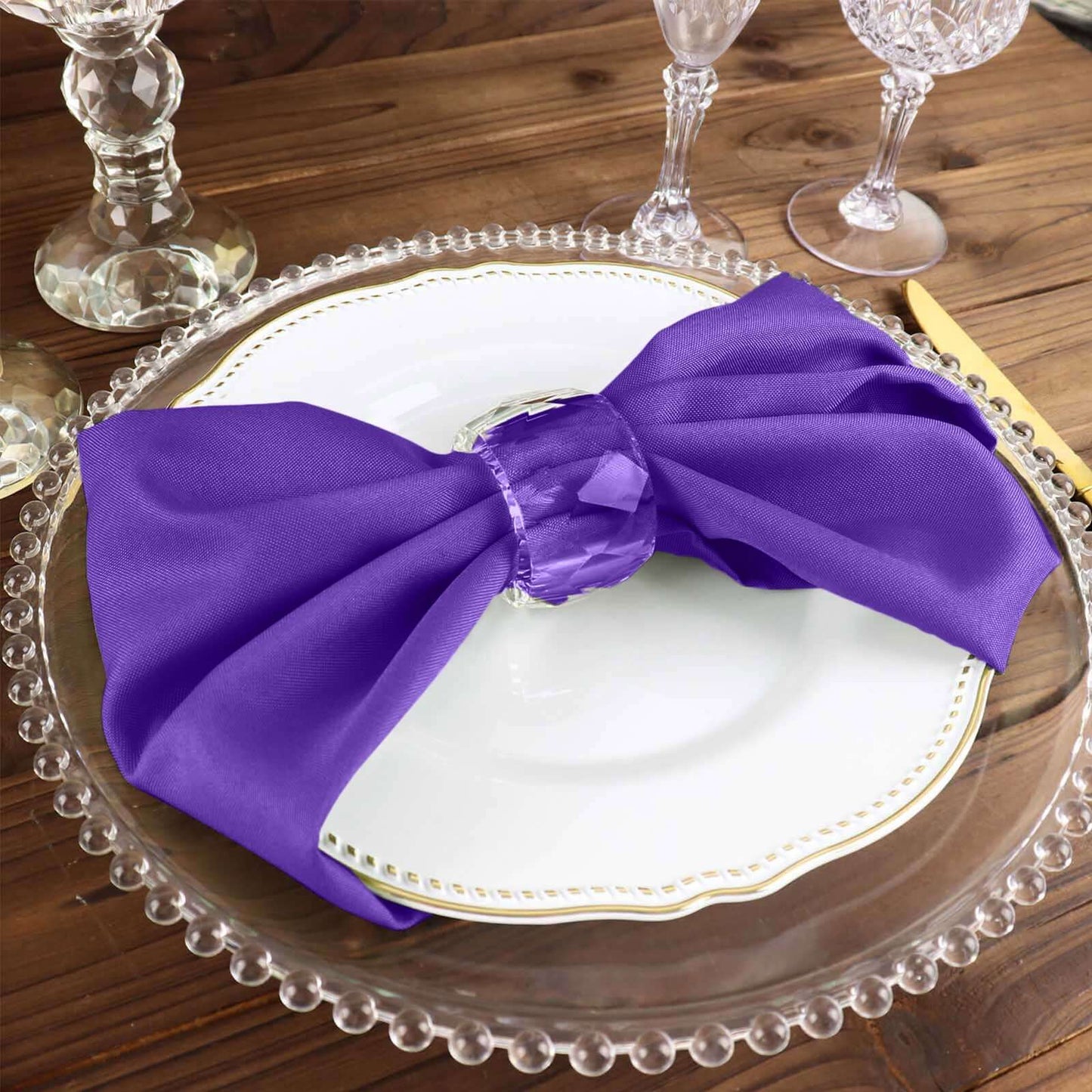 5 Pack Polyester 17"x17" Napkins Purple - Durable & Wrinkle Resistant Dinner Napkins - Linen Luxes