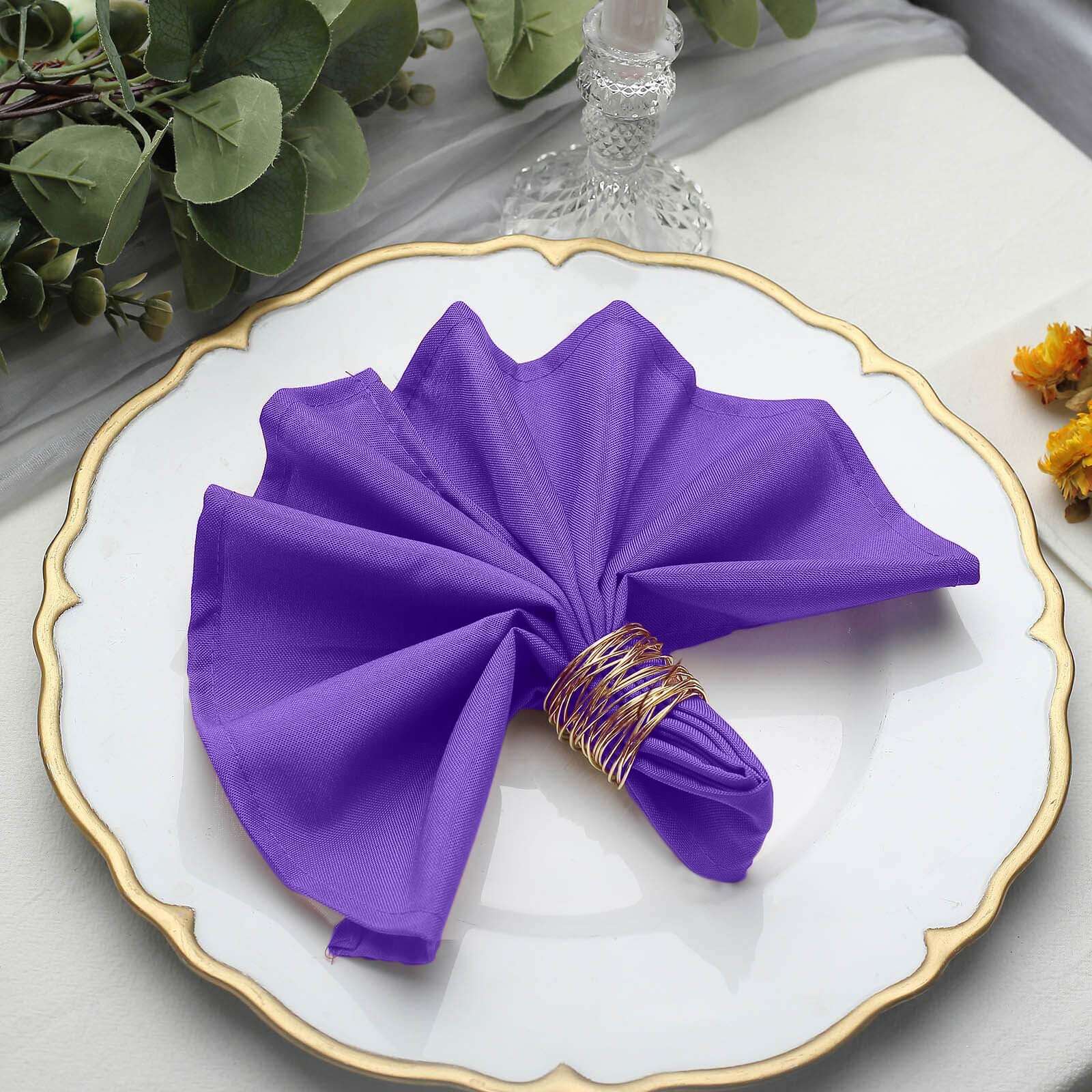 5 Pack Polyester 17"x17" Napkins Purple - Durable & Wrinkle Resistant Dinner Napkins - Linen Luxes