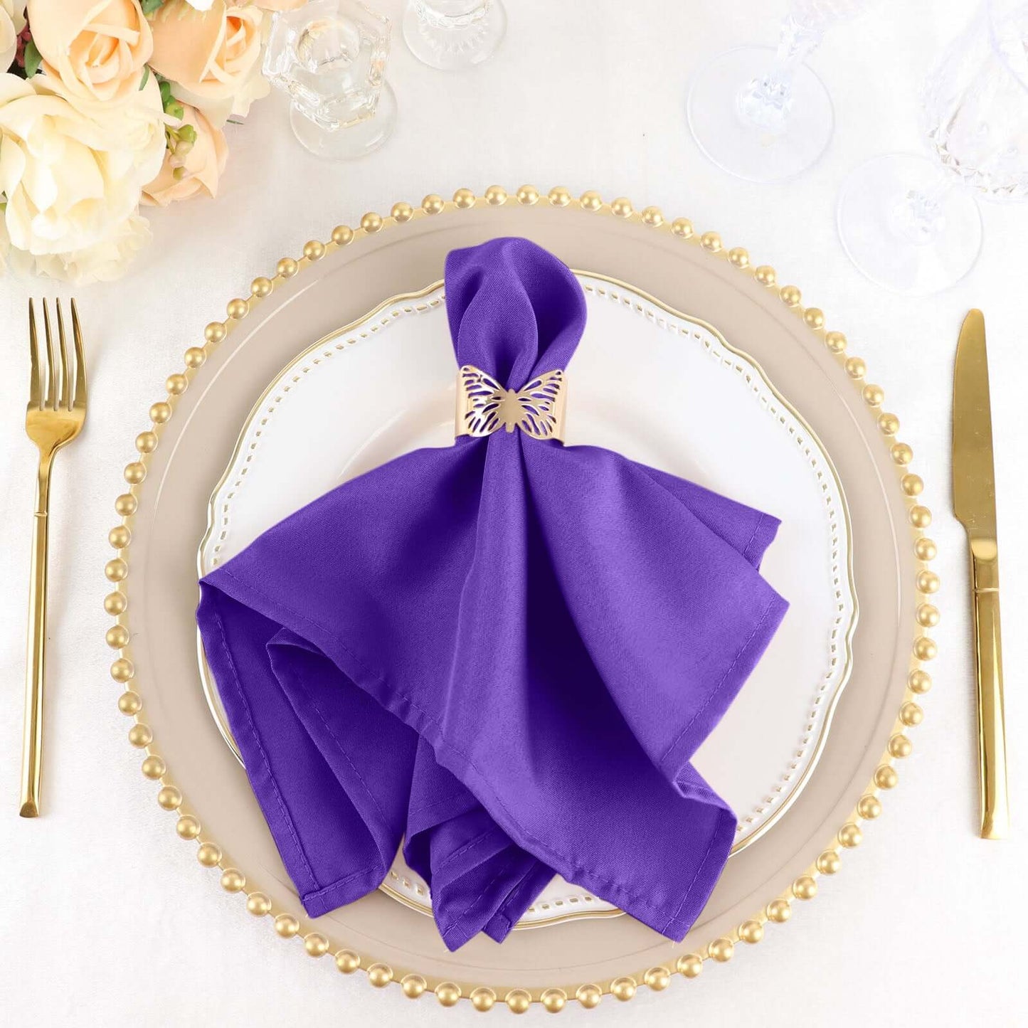 5 Pack Polyester 17"x17" Napkins Purple - Durable & Wrinkle Resistant Dinner Napkins - Linen Luxes