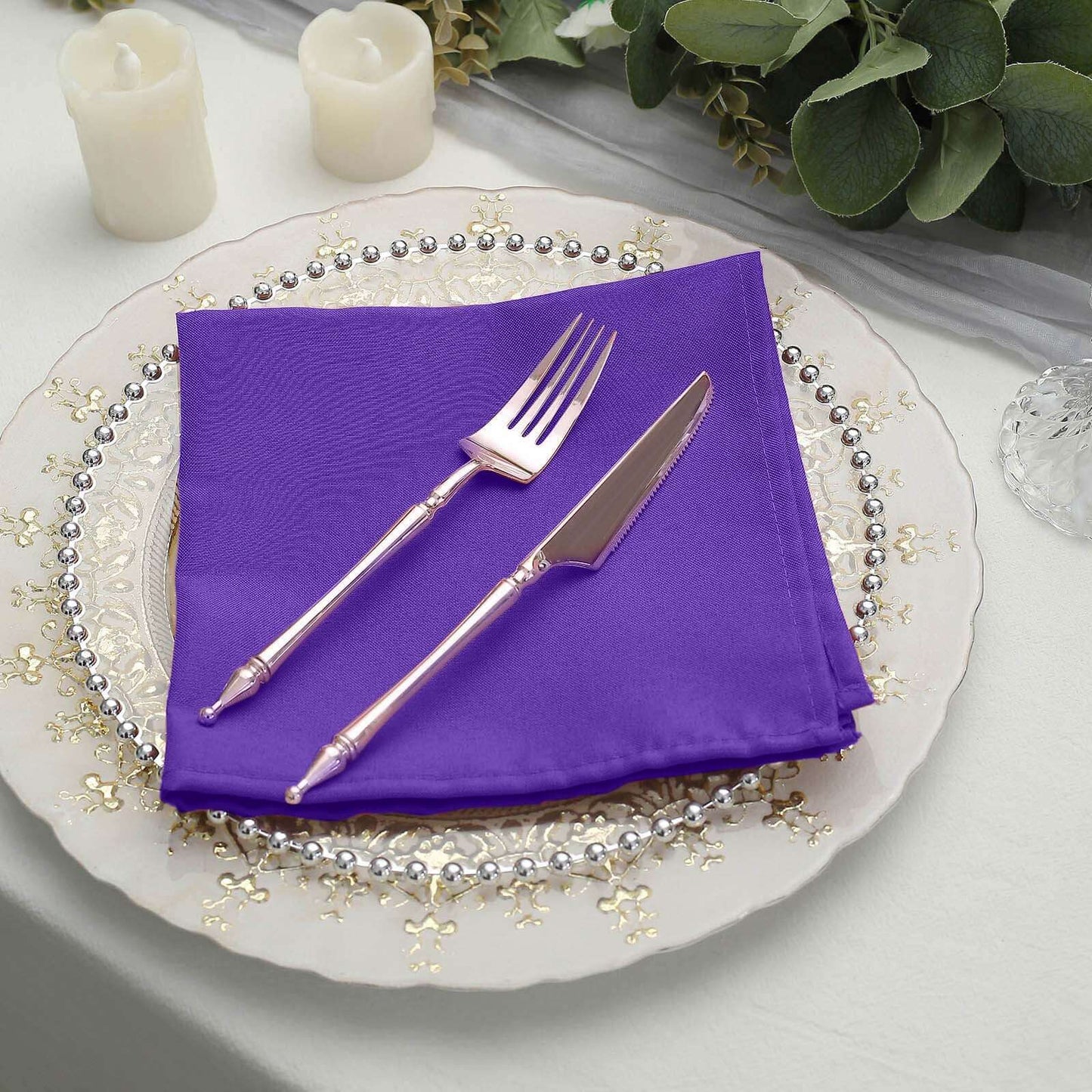 5 Pack Polyester 17"x17" Napkins Purple - Durable & Wrinkle Resistant Dinner Napkins - Linen Luxes