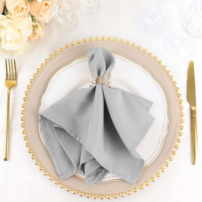 5 Pack Polyester 17"x17" Napkins Silver - Durable & Wrinkle Resistant Dinner Napkins - Linen Luxes