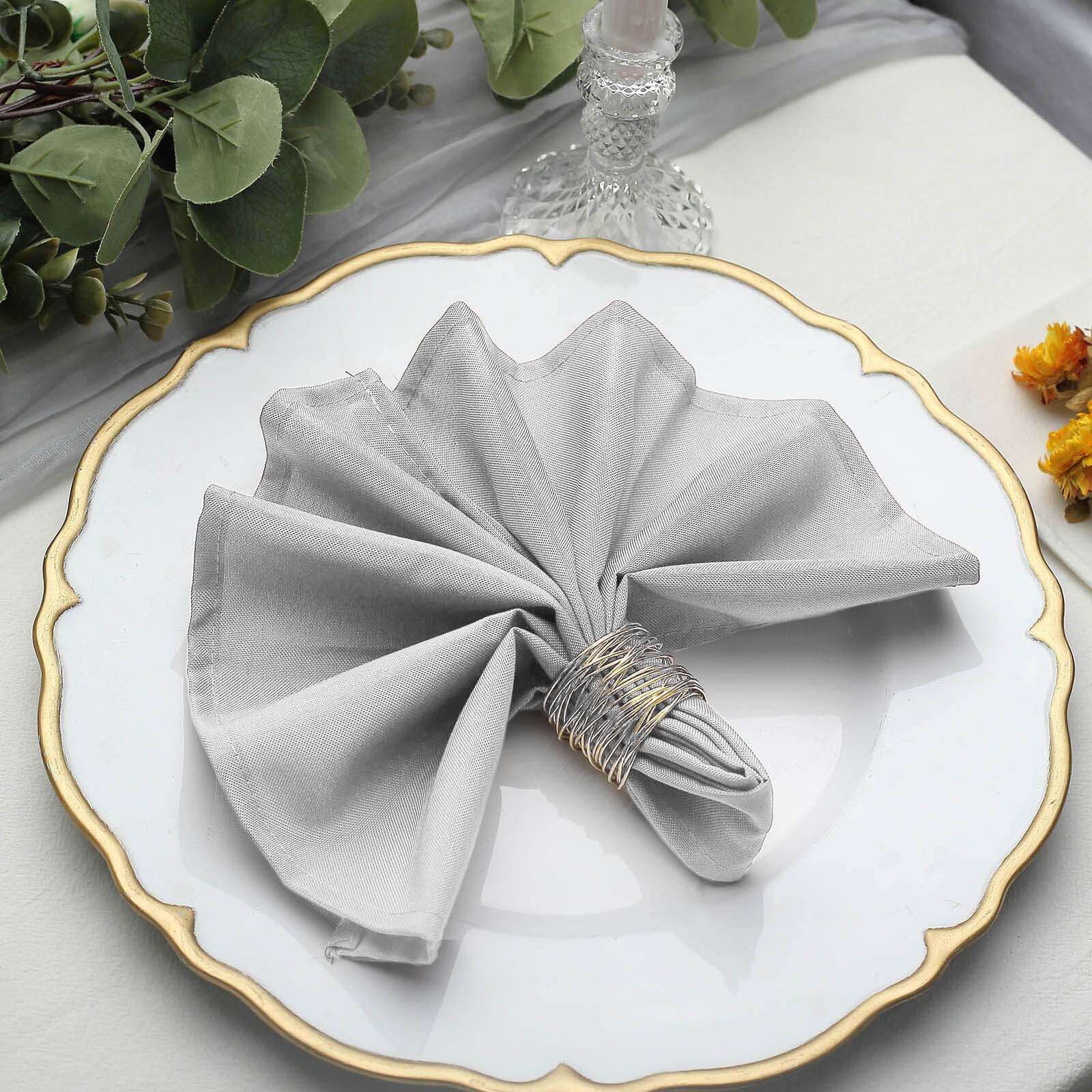5 Pack Polyester 17"x17" Napkins Silver - Durable & Wrinkle Resistant Dinner Napkins - Linen Luxes