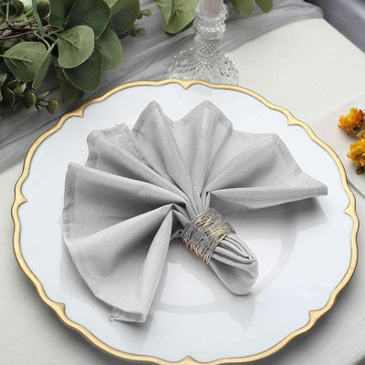 5 Pack Polyester 17"x17" Napkins Silver - Durable & Wrinkle Resistant Dinner Napkins - Linen Luxes