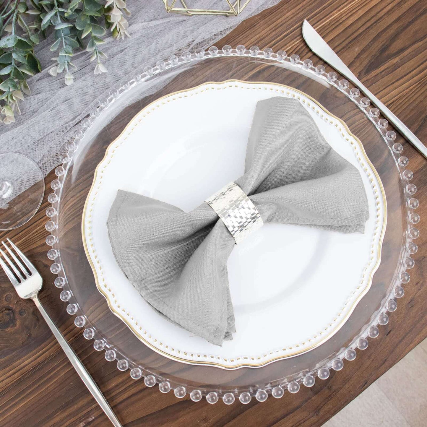 5 Pack Polyester 17"x17" Napkins Silver - Durable & Wrinkle Resistant Dinner Napkins - Linen Luxes