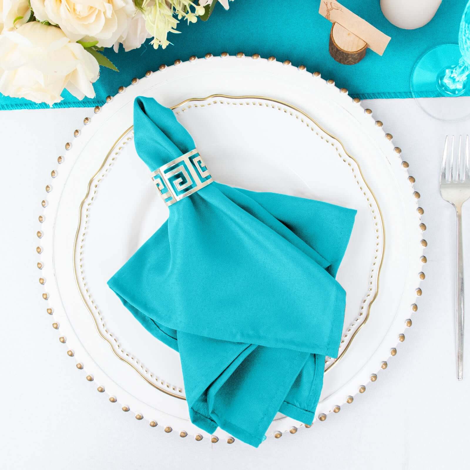 5 Pack Polyester 17"x17" Napkins Turquoise - Durable & Wrinkle Resistant Dinner Napkins - Linen Luxes