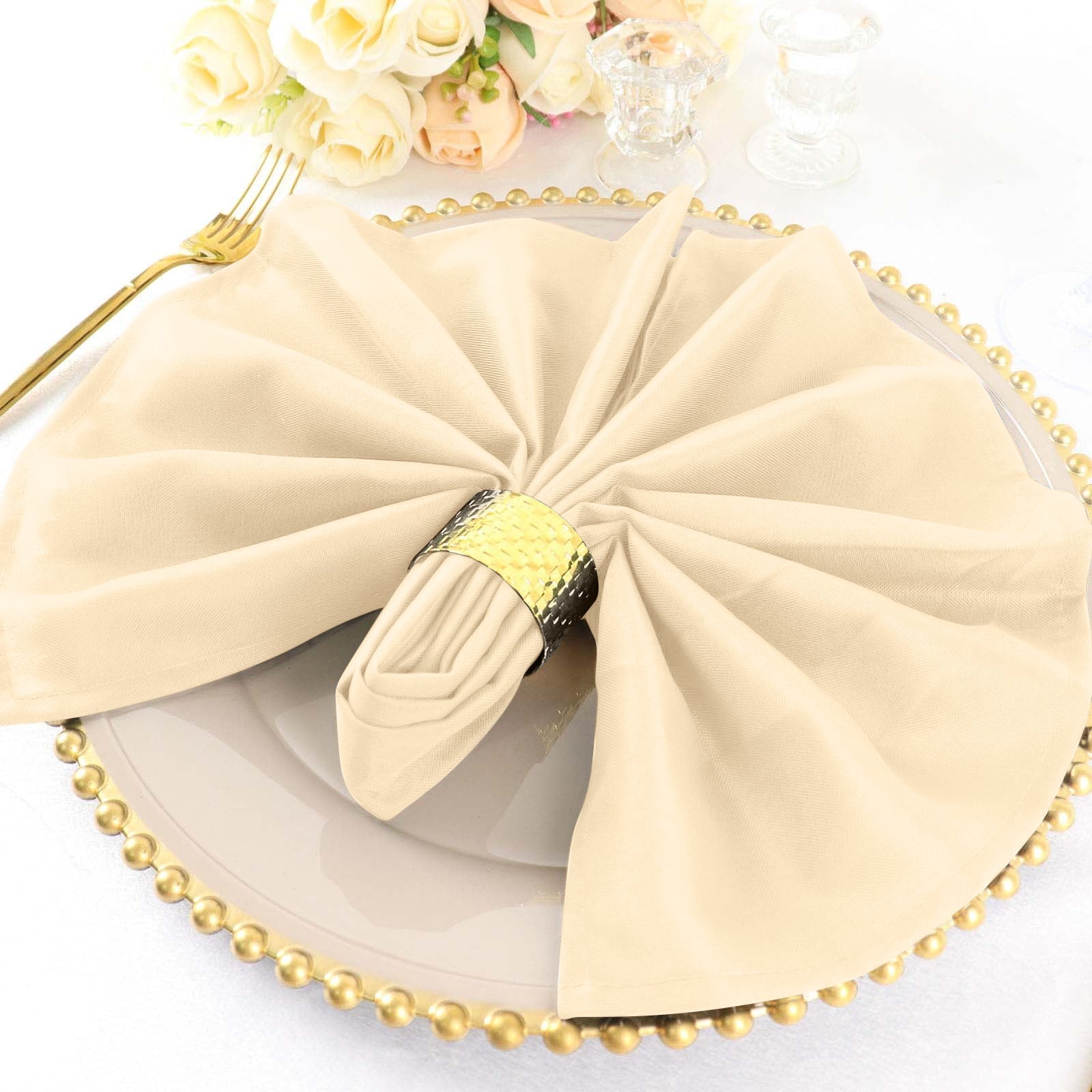 5 Pack Polyester 20"x20" Napkins Beige - Wrinkle Resistant & Easy Care Cloth Napkins - Linen Luxes