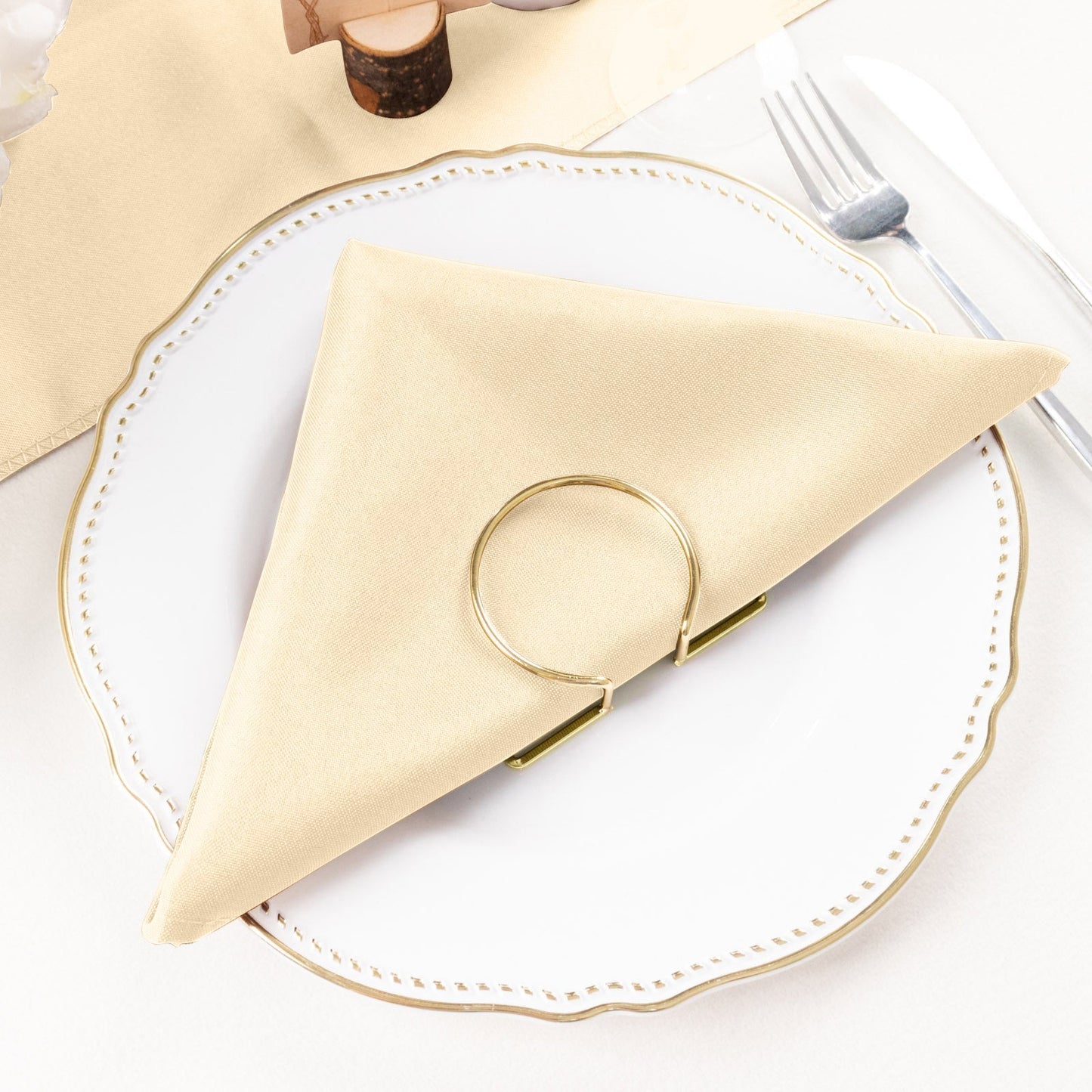 5 Pack Polyester 20"x20" Napkins Beige - Wrinkle Resistant & Easy Care Cloth Napkins - Linen Luxes