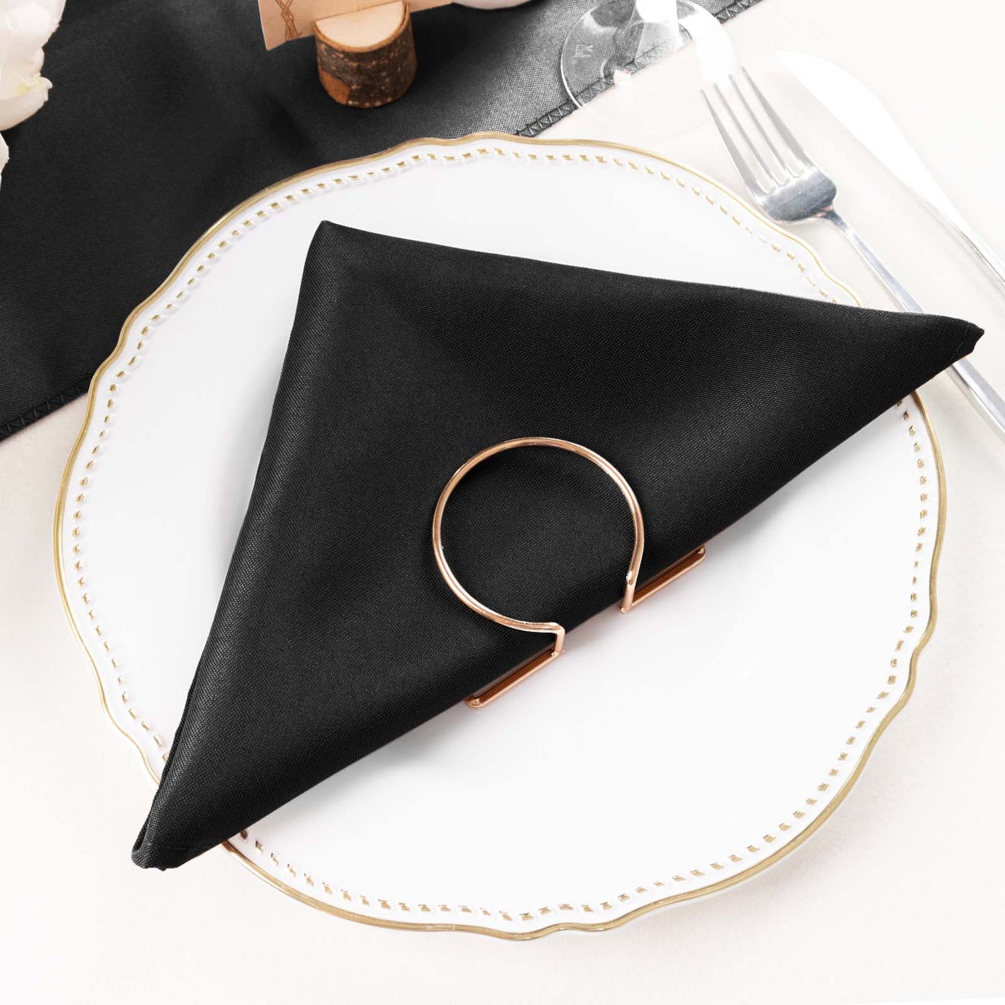 5 Pack Polyester 20"x20" Napkins Black - Wrinkle Resistant & Easy Care Cloth Napkins for Special Occasions - Linen Luxes