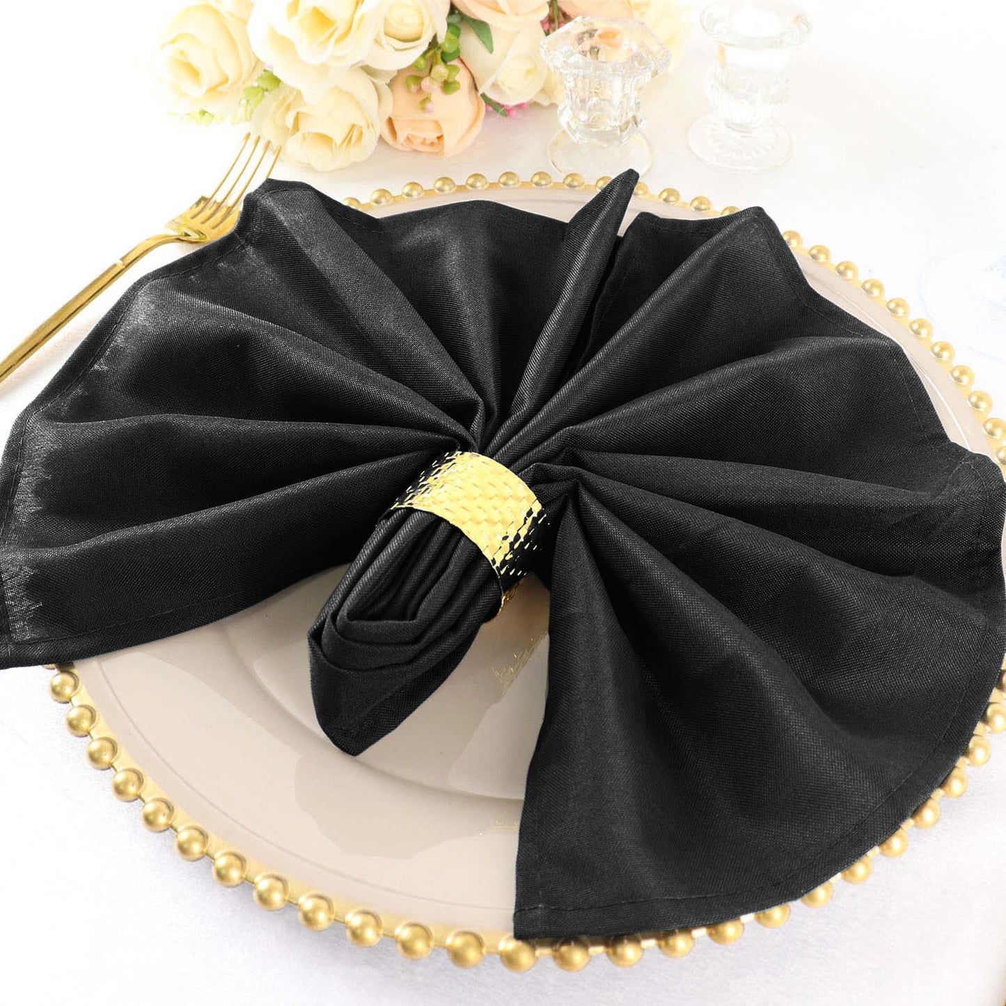 5 Pack Polyester 20"x20" Napkins Black - Wrinkle Resistant & Easy Care Cloth Napkins for Special Occasions - Linen Luxes