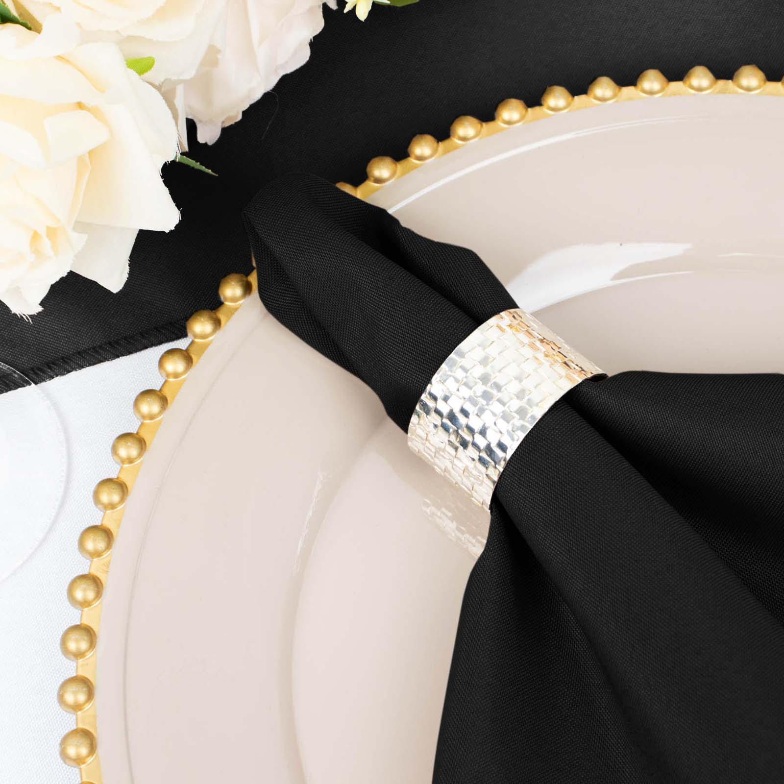 5 Pack Polyester 20"x20" Napkins Black - Wrinkle Resistant & Easy Care Cloth Napkins for Special Occasions - Linen Luxes