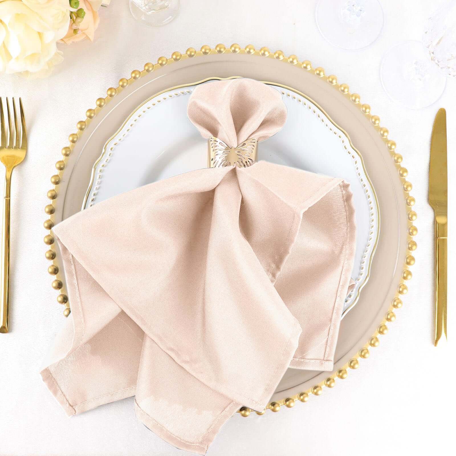 5 Pack Polyester 20"x20" Napkins Blush - Wrinkle Resistant & Easy Care Cloth Napkins - Linen Luxes