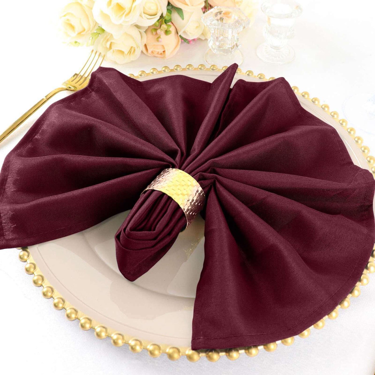 5 Pack Polyester 20"x20" Napkins Burgundy - Wrinkle Resistant & Easy Care Cloth Napkins - Linen Luxes