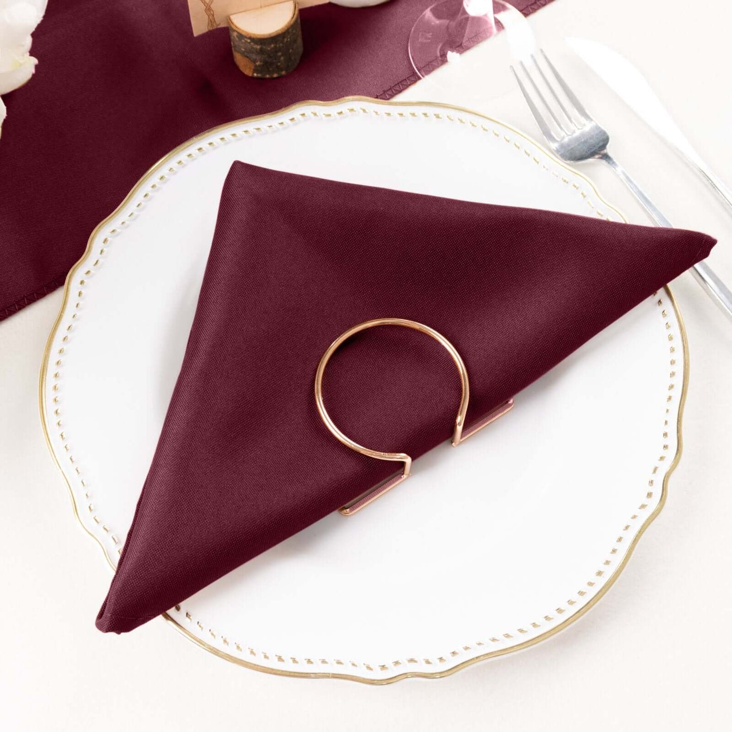 5 Pack Polyester 20"x20" Napkins Burgundy - Wrinkle Resistant & Easy Care Cloth Napkins - Linen Luxes